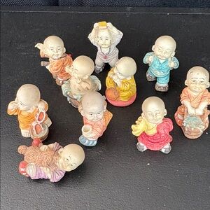 Vintage Shaolin Mini Resin  Monk Figurine Set of 10